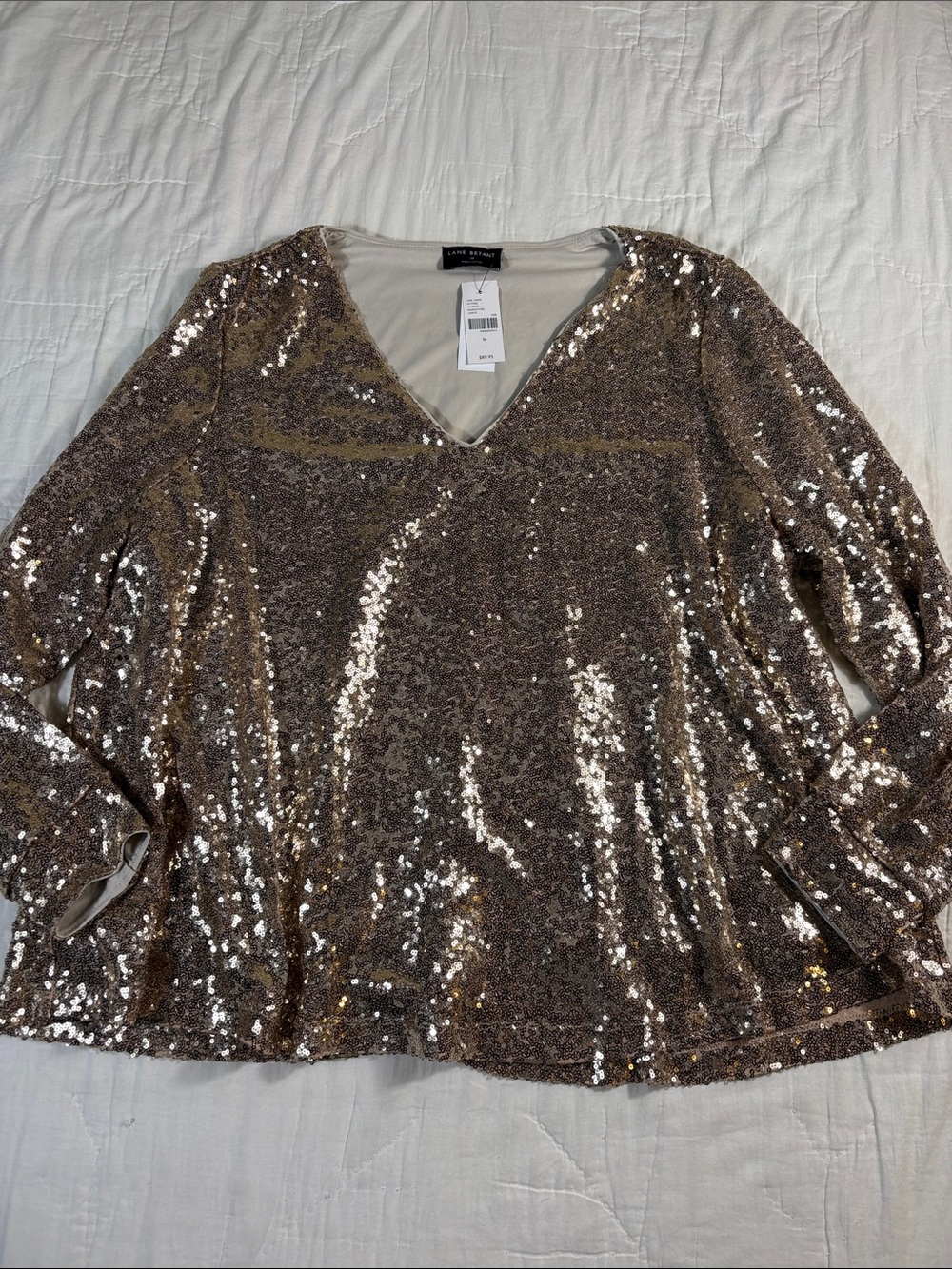 Lane‎ Bryant NWT Women’s Gold Sequin V-Neck Long Sleeve Plus Size 18 Blouse Top